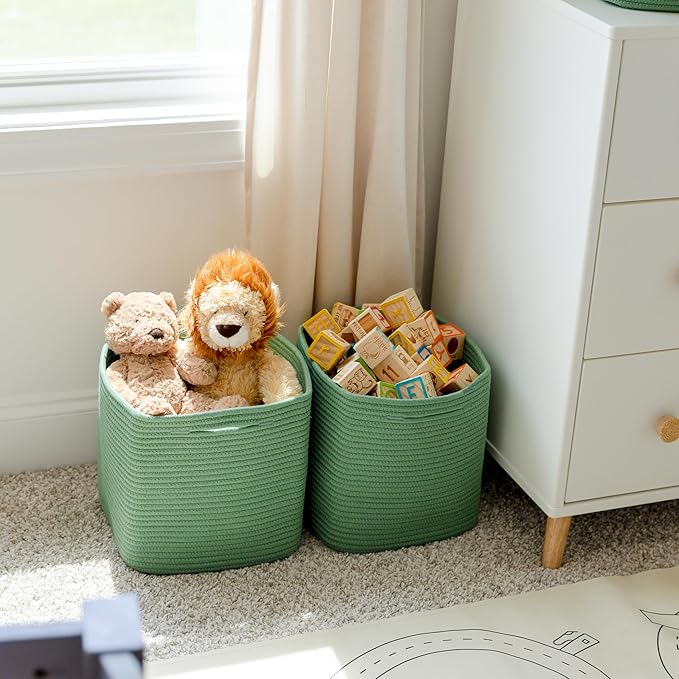 NaturalCozy 13 Inch Cube Storage Bins Cotton Rope Woven Baskets for Organizing 3-Pack | 13 x 13 Storage Cubes | Fabric Square Storage Baskets for Shelves Organizer, Kids Toy Bins, Closet Baby Nursery-Ruum Studio Home