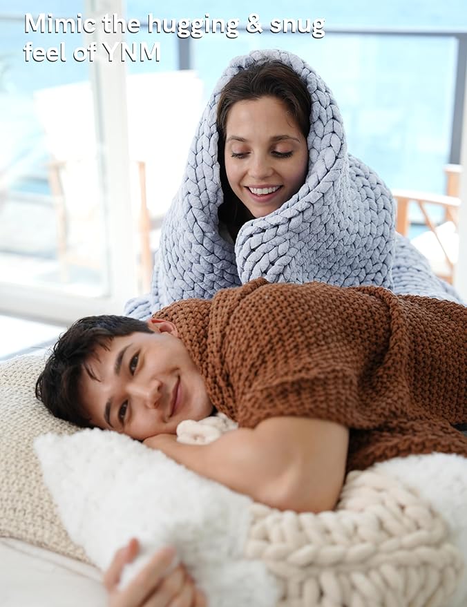 YnM Chunky Throw Blanket, Medium-Weight, Hand Knitted, Skin Friendly, Ventilated and Breathable, Machine Washable, Home Décor Piece for Couch, Sofa and Bed (Atlantis Blue, 50x70 Inch)-Ruum Studio Home