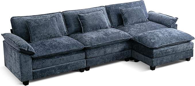 URRED Modular Sectional Sofa Comfy Cloud Couch, Modern Chenille Sofa Sleeper Deep Seat Couches with Ottoman/Pillows for Living Room (Blue, 117''- L Shape)-Ruum Studio Home