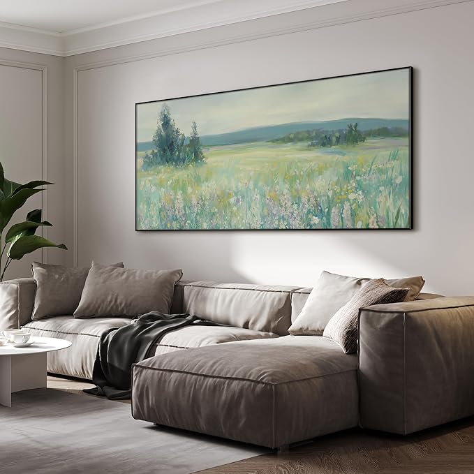 SIGNWIN 36"x72" Extra Large Framed Wall Art Wildflower Meadow Landscape Soft Pastel Nature Illustration for Home Living Room Bedroom Decor (Frame Assembly Required)-Ruum Studio Home
