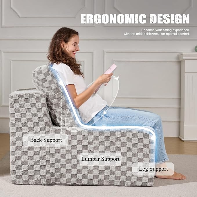 Single Sofa 1 Seat Couch with Deep Seat Memory Foam Cloud Chair with Pillows Large Sofa with L Shape for Living Room Bedroom (Plush Grey, Single)-Ruum Studio Home