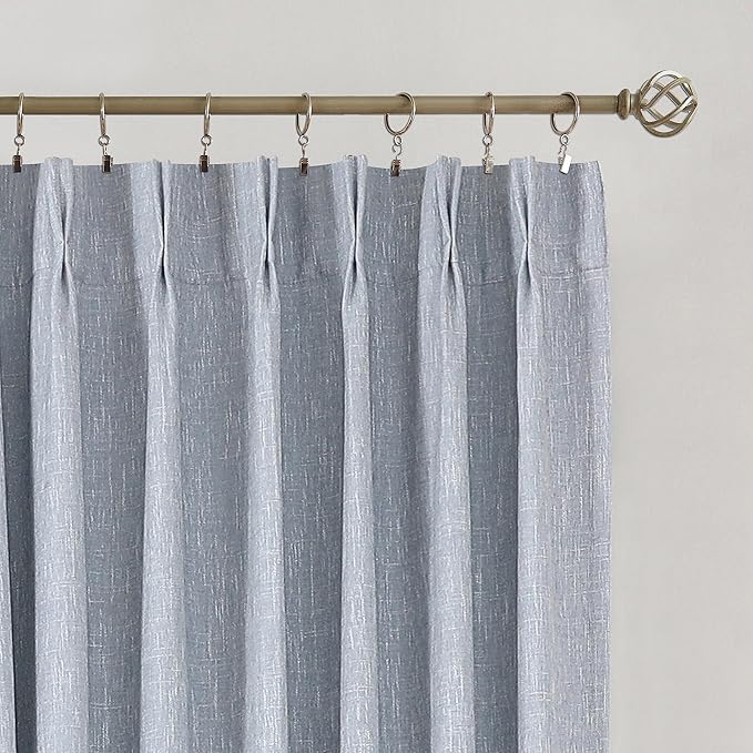 Vision Home Chambray Blue Pinch Pleated Full Blackout Curtains Room Darkening Window Curtains 84 inch for Living Room Bedroom Thermal Insulated Pinch Pleat Drapes with Hooks Back Tab 2 Panel 40"Wx84"L-Ruum Studio Home