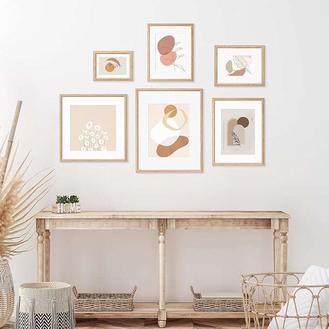 16x16 Picture Frame Set of 4 Natural Solid Oak Photo Frames with 12x12 Removable Mat Wall Hanging Large Handcrafted Frame with HD Plexiglass Wall and Tabletop Display Large Poster Frame-Ruum Studio Home