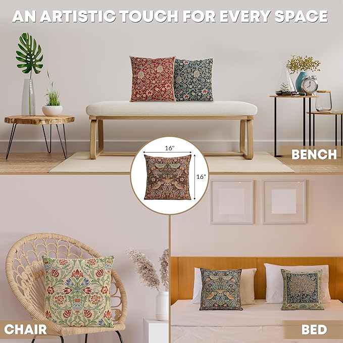 Charlotte Home Furnishings Throw Pillow Covers 16x16 in, Red Strawberry Decorative Couch Pillow Covers, Boho European Tapestry Cushion Cases, Living Room Cozy Home Decor, Jacquard Woven Soft Cotton-Ruum Studio Home