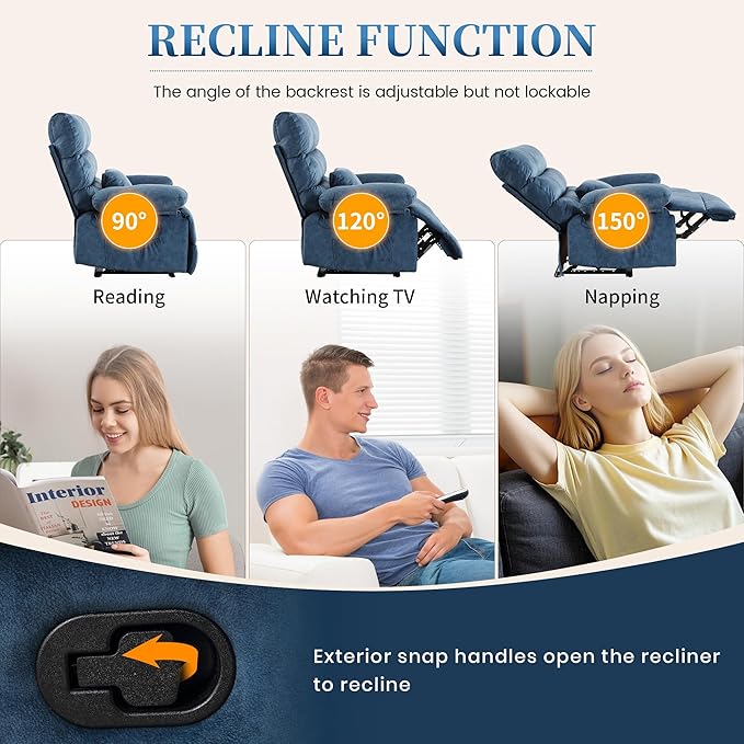 Oversized Recliner Chair Extra Wide Large Recliner for Adults 350lbs with Lumbar Support Pillow Nursery Chair Living Room (Manual, BLUE-6002)-Ruum Studio Home