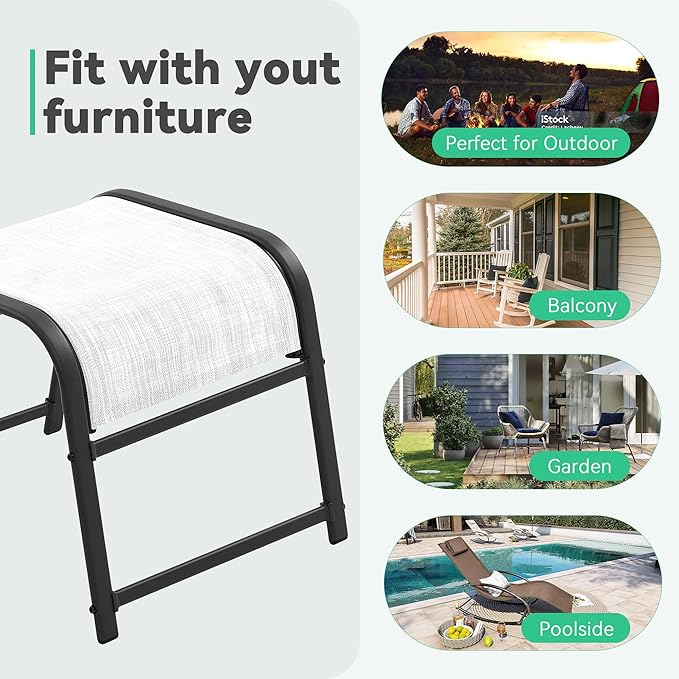 JEAREY All-Weather Outdoor Footstools Patio Ottoman Footrest Set of 2, Ergonomically Designed for Garden, Deck, Yard & Poolside - White-Ruum Studio Home