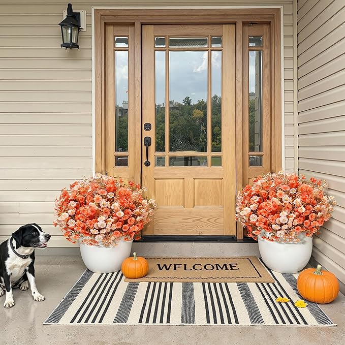 Artificial Mums for Outdoors Fake Fall Flowers Plants for Autumn Decoration, 12 Bundles Silk Morning Glory with Eucalyptus Look Real UV Resistant Faux Mums for Outside Planters Yard Patio Porch, Mix-Ruum Studio Home