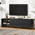 ORRD 63'' TV Stand, Modern TV Console Table Wave Panel Television Stands Entertainment Media Center with Storage Compartment and Sliding Door for Living Room (Black)-Ruum Studio Home