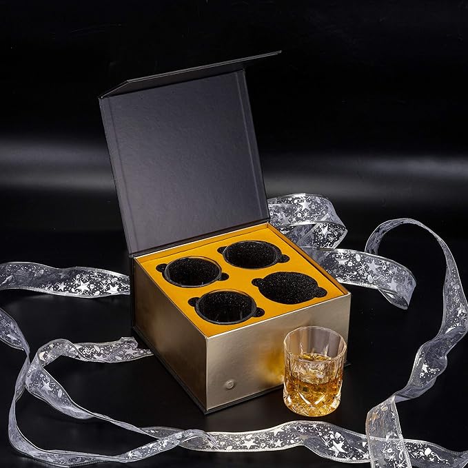 KANARS Old Fashioned Whiskey Glasses with Luxury Box - 10 Oz Rocks Barware For Scotch, Bourbon, Liquor and Cocktail Drinks - Set of 4 - Men Gift-Ruum Studio Home