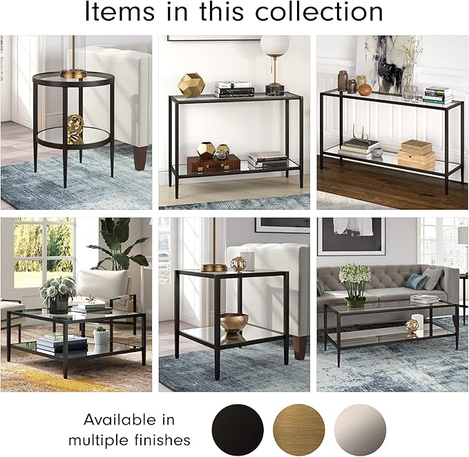 Henn&Hart 20" Wide Square Side Table with Mirror Shelf in Blackened Bronze, Table for Living Room, Bedroom-Ruum Studio Home