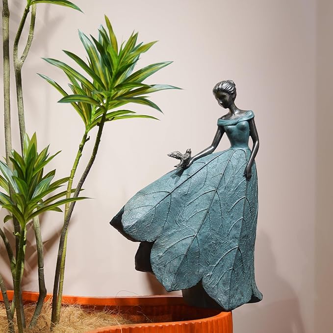 Guichifun Fairy Statue Collection Home Decoration - Leaf Angel Girls Resin Home Decor for Outside or Inside Rustic Garden Outdoor Yard Decorations Figurines Gift 14.25 x 9 x 20.25 Inch-Ruum Studio Home