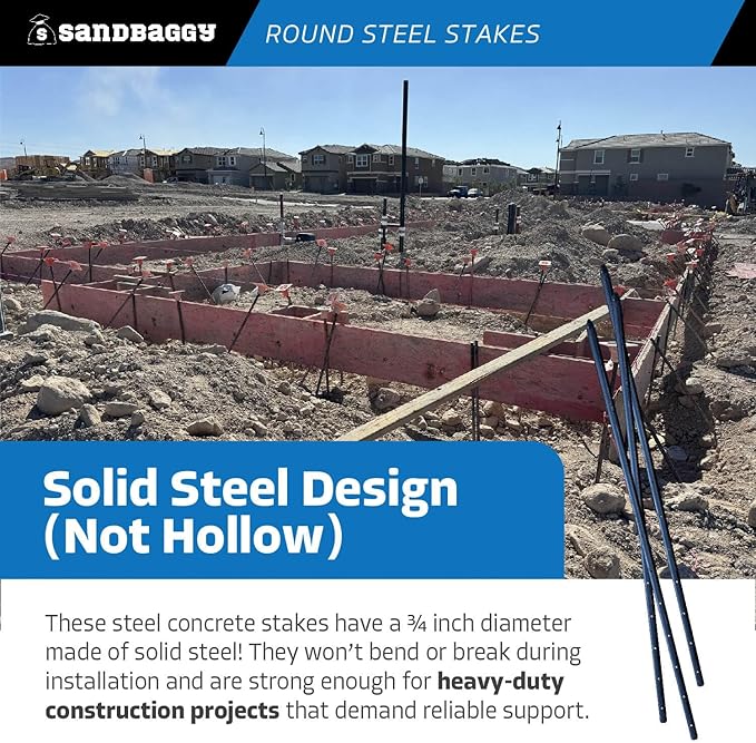 Sandbaggy Round Steel Concrete Form Stakes with Nail Holes - Rust Resistant Coating - Removable, Reusable (50, 3/4 in X 36 in)-Ruum Studio Home