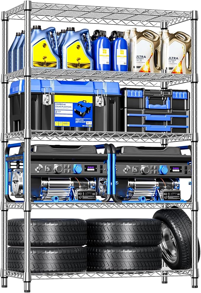 IZEUK 4 Tiers Garage Shelving Wide Storage Shelves Metal Shelves Heavy Duty Adjustable Utility Shelf Rack (Black, 17.7" D x 59.1" W x 70.9" H)-Ruum Studio Home