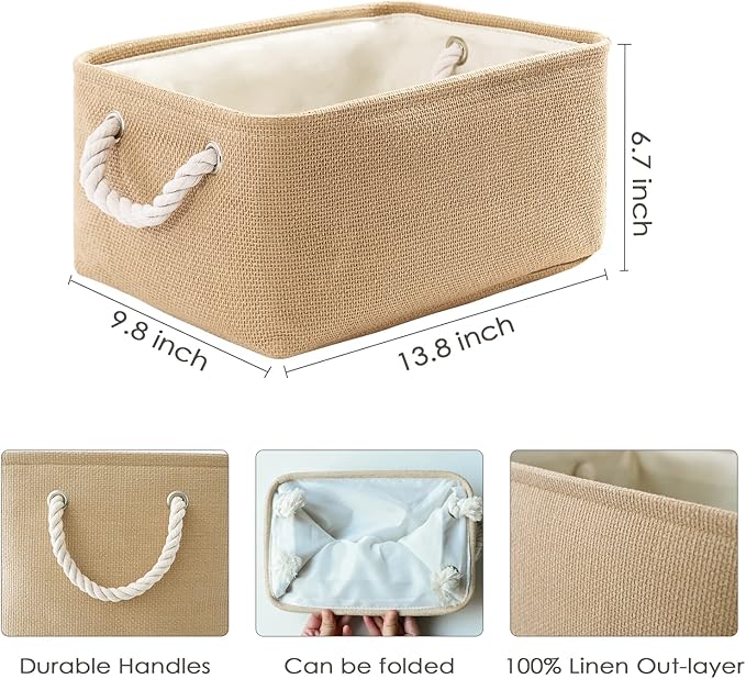 TheWarmHome Storage Bins for Shelves - Medium 3Pack 13.8L*9.8W*6.7H inch Canves Storage Basket for Organizing, Fabric Storage with Handles for Clothes Baby Dog Toys(Beige)-Ruum Studio Home