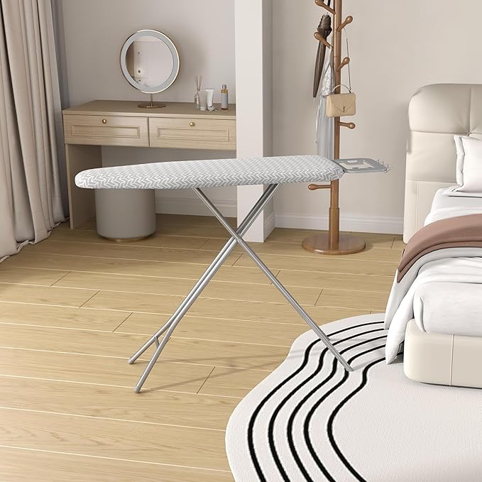 Yaheetech Foldable Ironing Board, Heavy Duty Iron Board with 9 Adjustable Heights, 4 Layer Cover and Safety Iron Rest, 52X14 Compact and Space Save Iron Board for Home Laundry Room Use, Gray&White-Ruum Studio Home