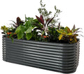 Vego garden 32" Extra Tall Raised Garden Bed Kits,10 in 1 Modular Raised Planter Box for Vegetables Flowers Fruits Oval Metal Raised Garden-Modern Gray-Ruum Studio Home
