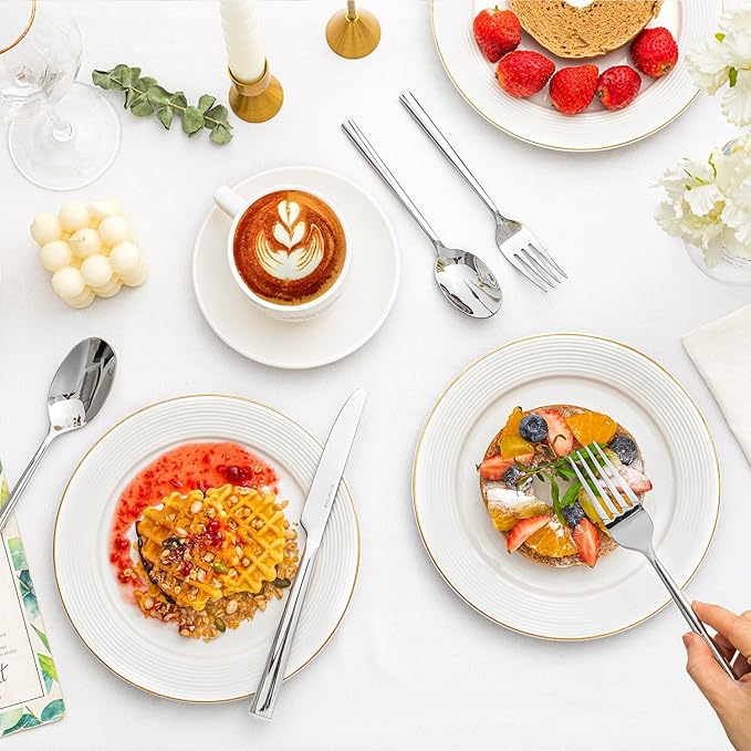 KINGSTONE Silverware Set with Serving Utensils, 65-Piece Forged Flatware Set Cutlery Set Premium Stainless Steel, Service for 12, for Kitchen, Home, Wedding, Party, Mirror Polished and Dishwasher Safe-Ruum Studio Home