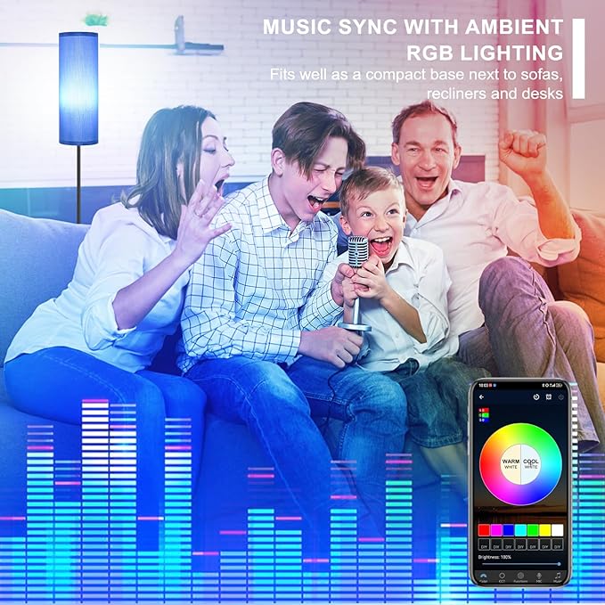 FRIDEKO HOME Floor Lamps for Living Room Bedroom, Dimmable 3 Colors Temperature & Brightness, Tall Standing Lamps, Corner Lamp with Multicolor, 800LM, 9W RGB LED Bulb, Navy Blue Shade-Ruum Studio Home