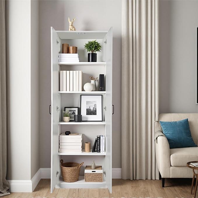 71" Tall Pantry Cabinet/Storage Cabinet, Wood Cupboard with 2 Door and 3 Adjustable Shelves for Kitchen, Dining Room, Living Room, Bathroom (Style 2)-Ruum Studio Home