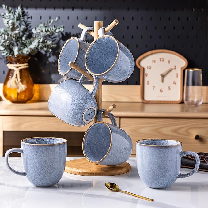 AmorArc 12oz Coffee Mugs, Ceramic Coffee Mugs set of 4 for Man, Woman, Dad, Mom, Modern Coffee Mugs with handle for Latte/Cappuccino/Milk/Cocoa. Dishwasher&Microwave Safe, Blue-Reactive Glaze-Ruum Studio Home