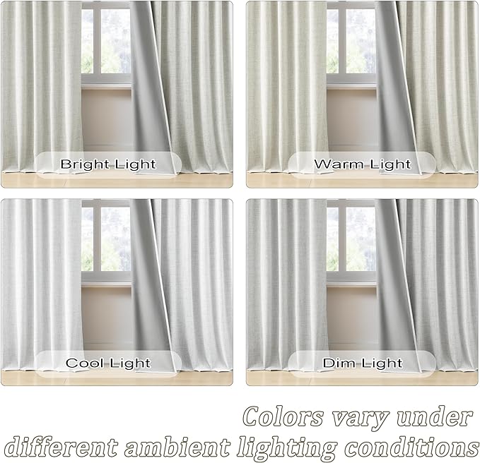 Linen Natural Blackout Curtains 84 Inch Long 2 Panels Set,Back Tab Pleated Burlap Textured Window Draperies with Hooks, Noise Reducation Black Out Darkening Curtains for Bedroom,50x84 in Length-Ruum Studio Home