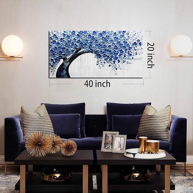 Large Wall Art for Living Room Bedroom Home Office Blue Tree of Life Wall Art Floral Picture Framed Wall Decor Modern Canvas Prints 20x40 In-Ruum Studio Home