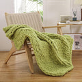 WESHIONGOO Chunky Knit Blanket Throw Knitted Throw Blankets for Couch Bed Fluffy Soft Blanket with Jumbo Chenille Yarn Thick 100% Handmade (Lime Green, 40"×40")-Ruum Studio Home