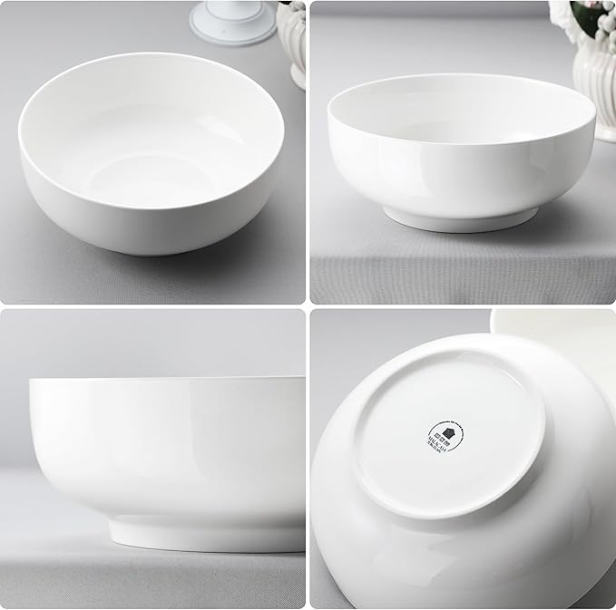 MALACASA Serving Bowls, 114 OZ(10") Extra Large Salad Bowls Set of 2, Porcelain White Serving Bowls for Salad, Soup, Pasta and Dinner, Large Ceramic Bowl Set for Entertaining, Series REGULAR-Ruum Studio Home