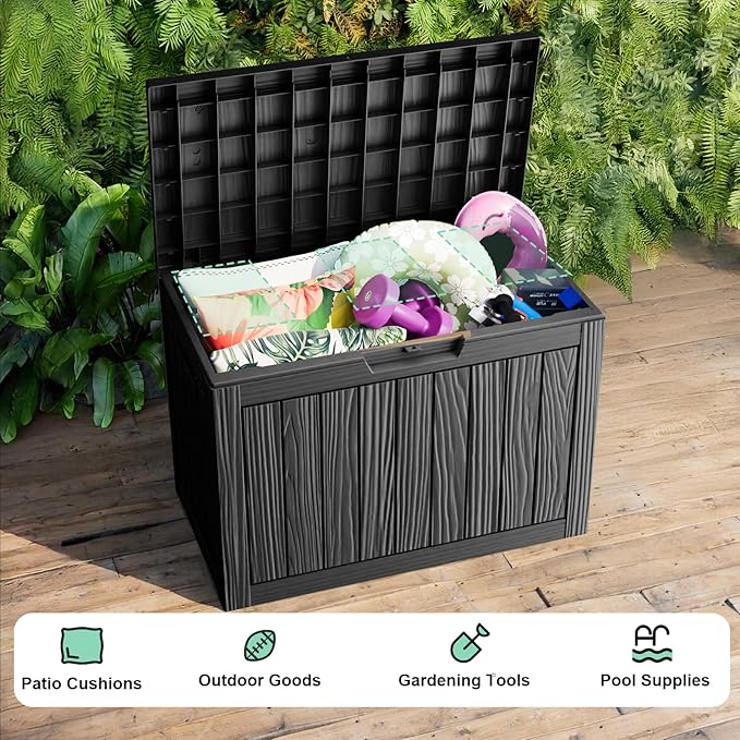 45 Gallon Resin Deck Box, Lockable Outdoor Storage Box for Patio Cushions Storage Furniture,Garden Tools, Pool Supplies, Weatherproof and UV Resistant（Black）-Ruum Studio Home