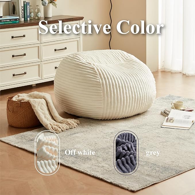 Premium Beige Bean Bag Chair for Adults with Armrest- Ultra Plush Memory Foam Lounge Sofa & Comfy Reading Nook Chair for Bedroom, Living Room & Dorm (White, 4FT)-Ruum Studio Home