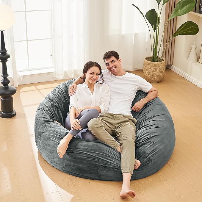 Bean Bag Chairs for Adults - Memory Foam Furniture BeanBag Chair - Kids/Teens Sofa with Soft Micro Fiber Cover - Round Fluffy Couch for Living Room Bedroom College Dorm - 5 ft, Grey-Ruum Studio Home