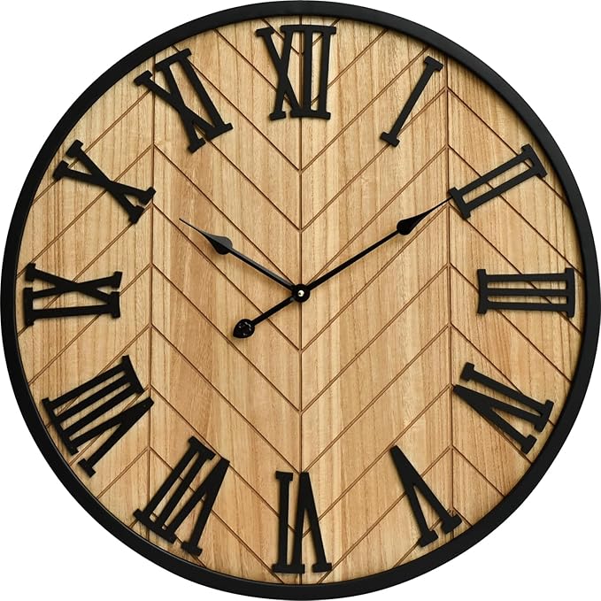 30 Inch Large Wall Clock Farmhouse Style - Brown Silent Non-Ticking Rustic Decor for Living Room, Kitchen, Bedroom-Ruum Studio Home