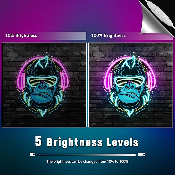 Headphones Gorilla Neon Sign Dimmable Kong Led Neon Light for Wall Decor,Game Room,Man Cave,Home Party Bar Decor,USB Powered Led Sign-Ruum Studio Home