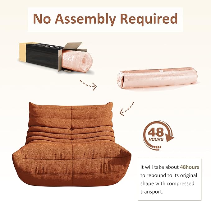 Bean Bag Chair, Oversized Bean Bag Chair for Living Room, Fireside Chair for Adults with Memory Foam Filled, Big Accent Sofa Lounge Floor Sofa for Gaming, Reading, Relax, No Assembly Required(Orange)-Ruum Studio Home
