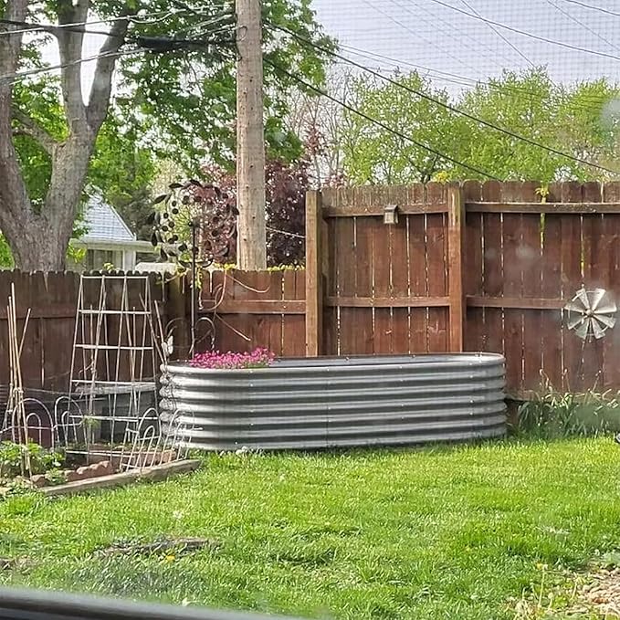 1 Pack 8x3x2FT Galvanized Raised Garden Bed Kit Oval Metal Ground Planter Box Outdoor Bottomless Planter Raised Beds for Vegetables Flowers Herbs Fruits, Gray-Ruum Studio Home