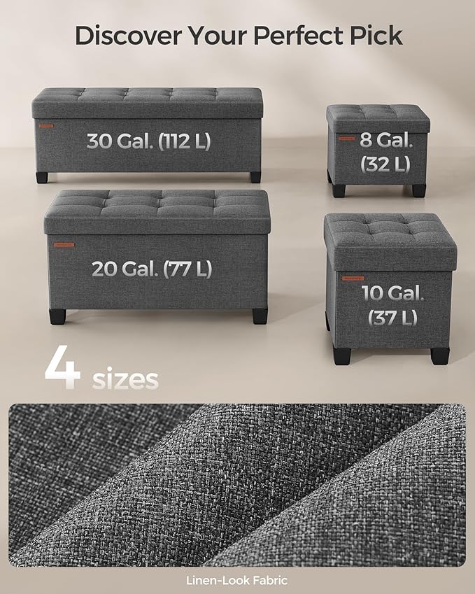 SONGMICS Storage Ottoman Bench, Foldable Foot Rest with Legs, 15 x 43 x 15.7 Inches, End of Bed Bench, Storage Chest, Load up to 660 lb, for Living Room, Bedroom, Entryway, Slate Gray ULSF018G01-Ruum Studio Home