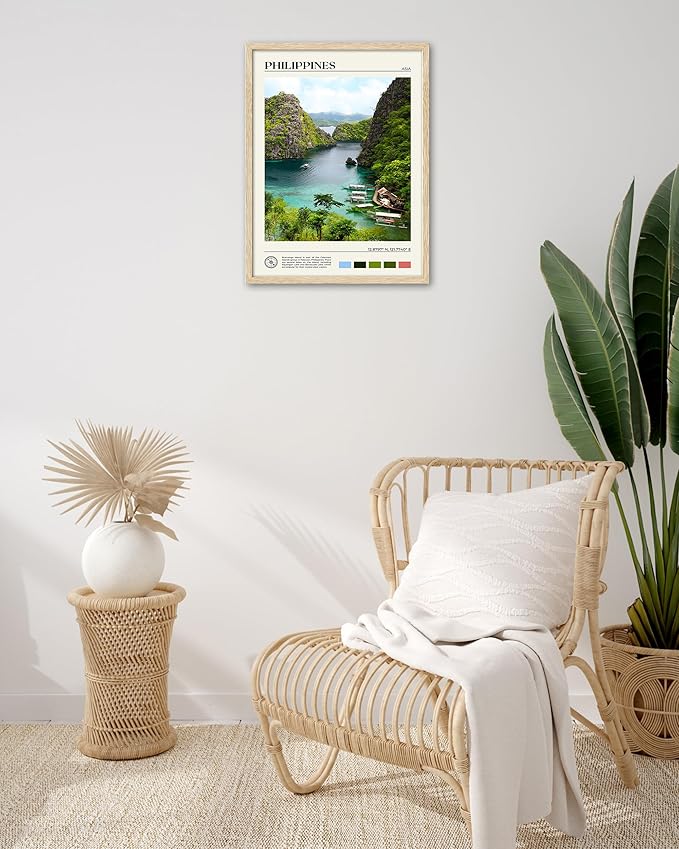 HesenDot Natural OAK Wood Framed Philippines Natural Scenery Wall Art,12x16in Busuanga Island Landscape Canvas Print,Urban Landmark Wall Decor for Living Room,Bedroom,Office Gallery,Set of 1-Ruum Studio Home