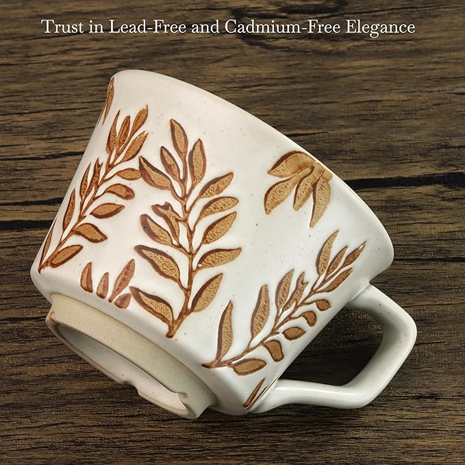 Ceramic Coffee Mug, 12 oz Novelty Unique Teacup with Large Handle, Stoneware Cup for Tea Mocha Latte Cappuccino Espresso (Ivy)-Ruum Studio Home