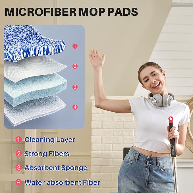 JOYMOOP Mop and Bucket with Wringer Set, Hands Free Flat Floor Mop and Bucket, with 4 Washable Microfiber Pads, Wet and Dry Use, Floor Cleaning System - Black+Red+Slate Blue-Ruum Studio Home