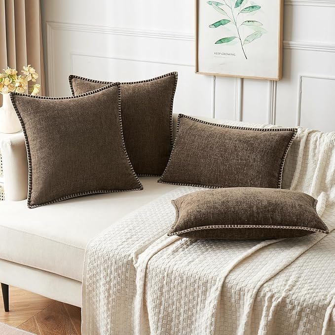 MIULEE Pack of 2 Couch Throw Pillow Covers 24x24 Inch Brown Farmhouse Decorative Pillow Covers with Stitched Edge Soft Chenille Solid Dyed Spring Pillow Covers for Sofa Bed Living Room-Ruum Studio Home