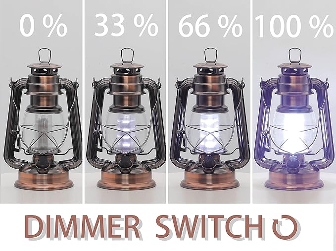 YAKii LED Vintage Lantern Metal Hanging Hurricane 12 LED Dimmer Switch Cold White Battery Operated Power Outage Indoor Camping Lighting Outdoor Brooklyn Decoration(Copper)-Ruum Studio Home