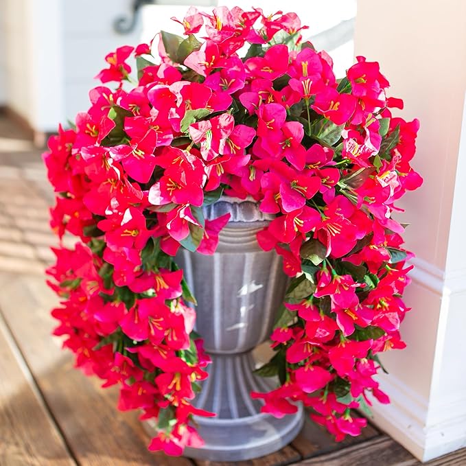 Faux Bougainvillea Artificial Flowers Plants for Outdoors Outside Decoration, 2 PCS Fake Flowers Silk Long Trailing Vines UV Resistant Realistic for Front Door Porch Planter Urn Patio Balcony Hot Pink-Ruum Studio Home