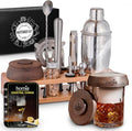 Bartender Kit with Whiskey Smoker - 13 pcs, Bamboo Stand - Bar Set with Cocktail Shaker, Bartending Kit with Essential Bar Accessory Tools, Wood Chips, Steel-Ruum Studio Home