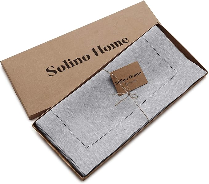 Solino Home Linen Soft Grey Table Runner 36 Inches - Classic Hemstitch, 100% Pure Linen Coffee Table Runner 14 x 36 Inch Ideal for Dresser Tables - Fall, Autumn, Halloween, Thanksgiving-Ruum Studio Home