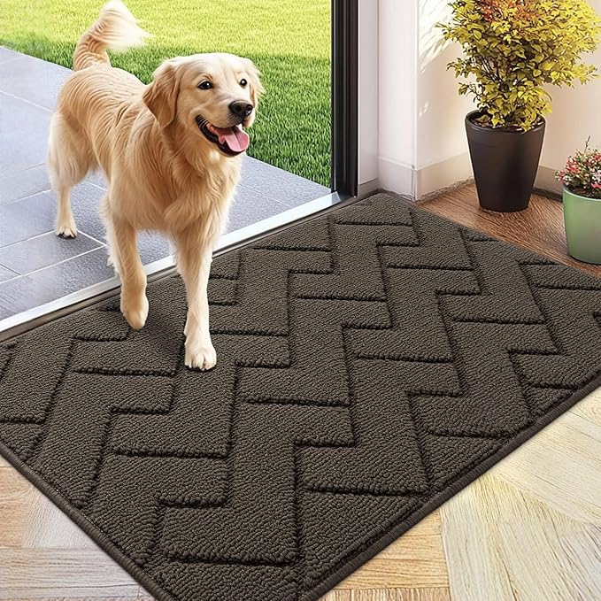 hicorfe Front Door Mat Outside Entrance,24"x35" Absorbent Muddy Dirt Resist Welcome Door Mats Outdoor Indoor,Stain and Fade Resistant,Non Slip Backing Entry Mat Doormat for Entryway (Latte)-Ruum Studio Home