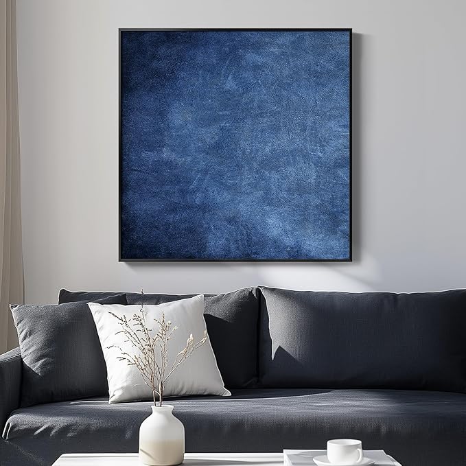 Large Framed Navy Blue Modern Abstract Wall Art for Living Room, Canvas Paintings Artwork for Walls, Minimalist Blue Art Prints Pictures for Hallway, Bedroom, Office Wall Decor -30x30 Inch-Ruum Studio Home