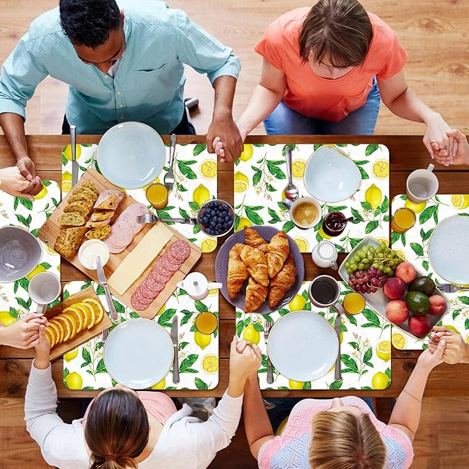 Lemon Placemats Set of 6 Summer Plastic Table Mats Yellow Lemonade Theme Place Mats Washable Vinyl Rustic Holiday Table Decoration for Indoor Outdoor Party Kitchen Dining-Ruum Studio Home