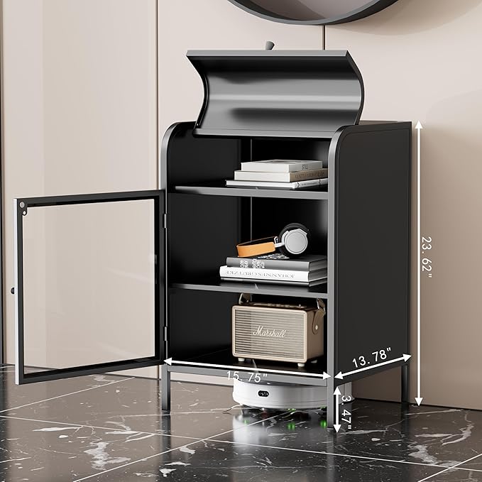 Modern Metal Side Tables, End Tables with Glass Door, 2-Tier Nightstands with Storage Shelves, Accent Table, Slim Sofa Table for Living Room, Bedroom (1, Black)-Ruum Studio Home