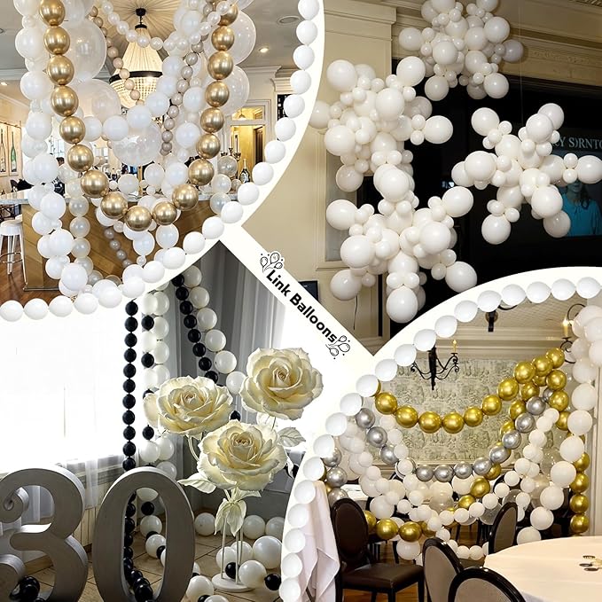 White Quick Link Balloons, 120PCS Linking Balloons for Making Balloon Wall Balloon Arch Balloon Chains, Pearl Balloons for Wedding Birthday Baby Shower Graduation Grad Party Decorations (6+10inch)-Ruum Studio Home