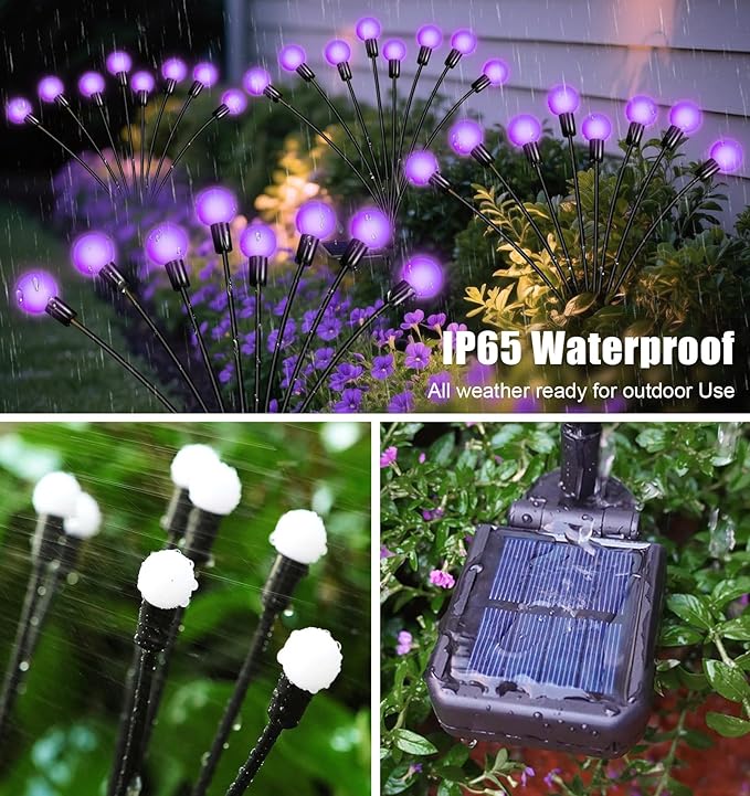 Solar Garden Lights – 16 LEDs Solar Firefly Lights, Purple Swaying Lights Outdoor Waterproof, 2 Pack 8 Heads Garden Decorative for Yard Patio Pathway Lawn Decorations-Ruum Studio Home
